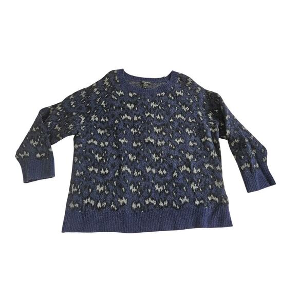 Athleta Sweater Womens 2X Blue Animal Print Merino Extra Fine Wool Long Sleeve - Picture 1 of 7